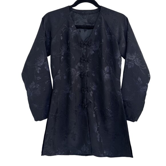 Unbranded Tops - Vietnamese Black Womens Floral Long Sleeve V-Neck Tunic Frog Closure Jacket S